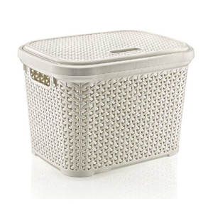 White 20 Litre Rattan Storage Box with Lid