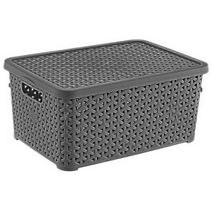 Dark Grey 6 Litre Rattan Storage Box with Lid