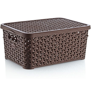 Brown 10 Litre Rattan Storage Box with Lid