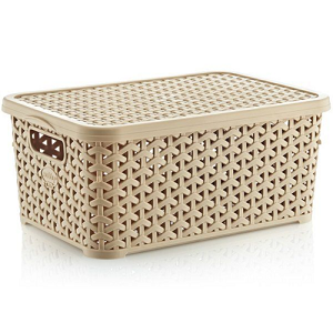 Light Brown 6 Litre Rattan Storage Box with Lid
