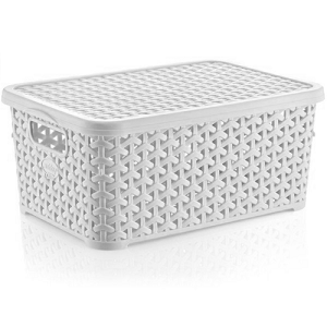 White 6 Litre Rattan Storage Box with Lid
