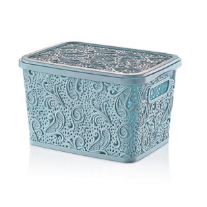 Teal 17 Litre Lace Storage Box with Lid