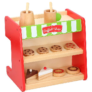 2 in 1 Wooden Coffee Machine Maker & Shop Play Toy Set