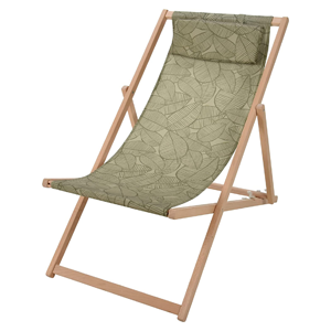 Green Tropical Print Wooden Adjustable Folding Deck Chair