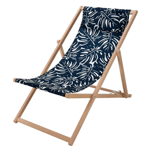 Blue Tropical Print Wooden Adjustable Folding Deck Chair