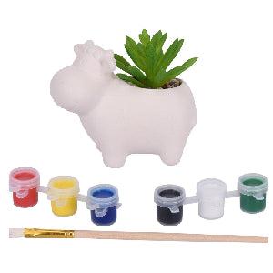 Children's Small Hippo Artificial Plant Pot Painting Set