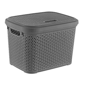 Dark Grey 30 Litre Rattan Storage Box with Lid