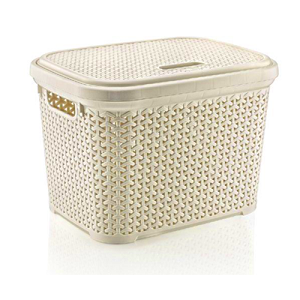 Cream 30 Litre Rattan Storage Box with Lid