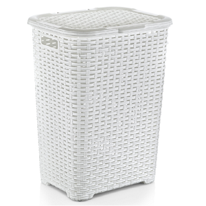 White 60 Litre Rattan Laundry Basket