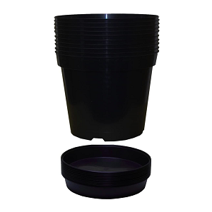 Pack of 10 Black Nursery Pot with Saucer