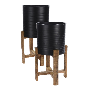 Set of 2 Black Plant Pot Stand