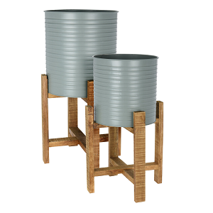 Set of 2 Green Plant Pot Stand