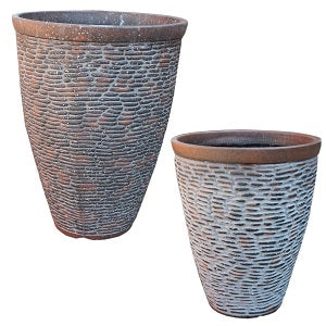 Set of 2 - Rustic Stone Plant Pots