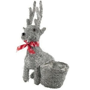 Wicker Sitting Reindeer Pot
