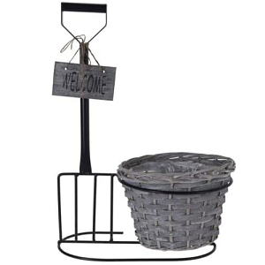Freestanding Wicker Fork Planter with Bulbs