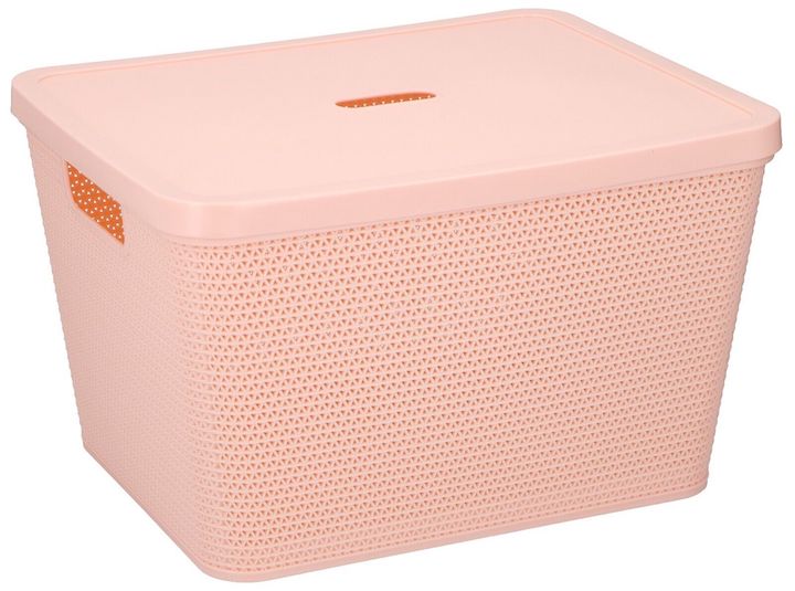Large Peach Plastic Storage Box with Lid